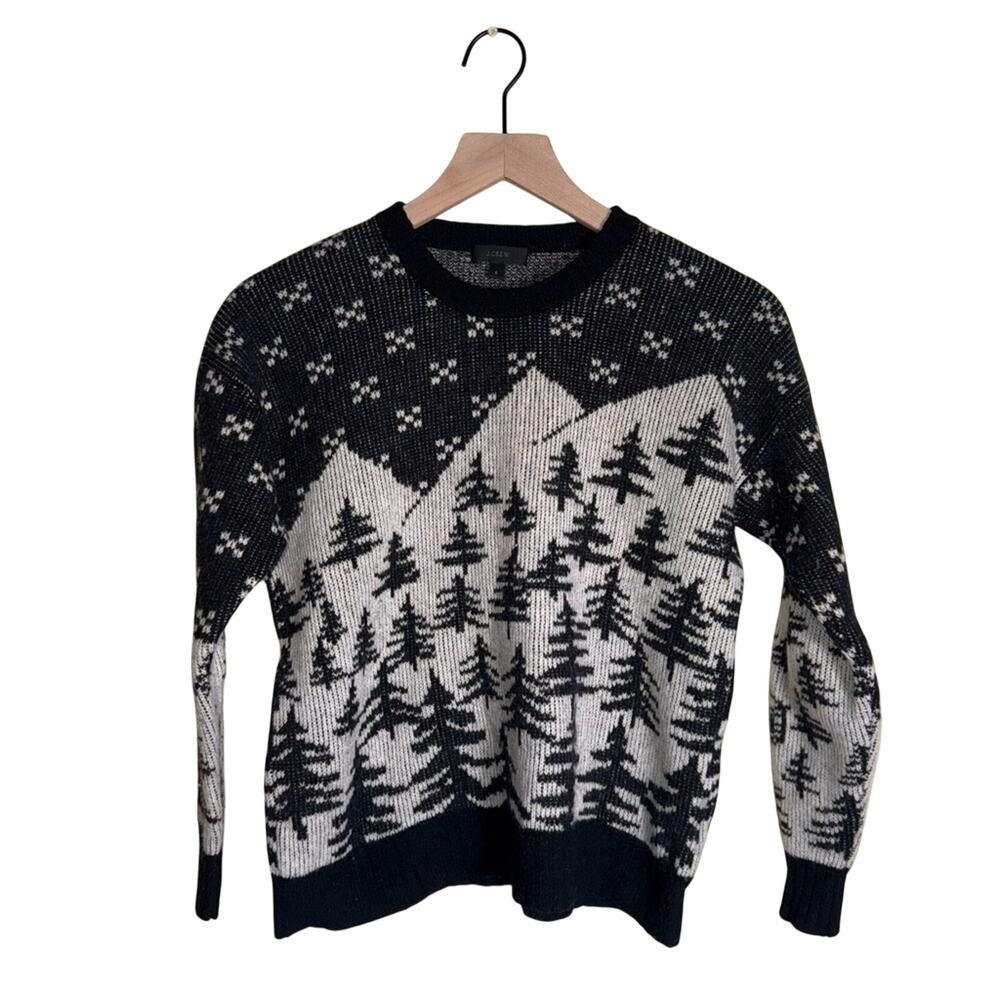 J. CREW Wool preppy apres ski mountain scene crewneck knit sweater S